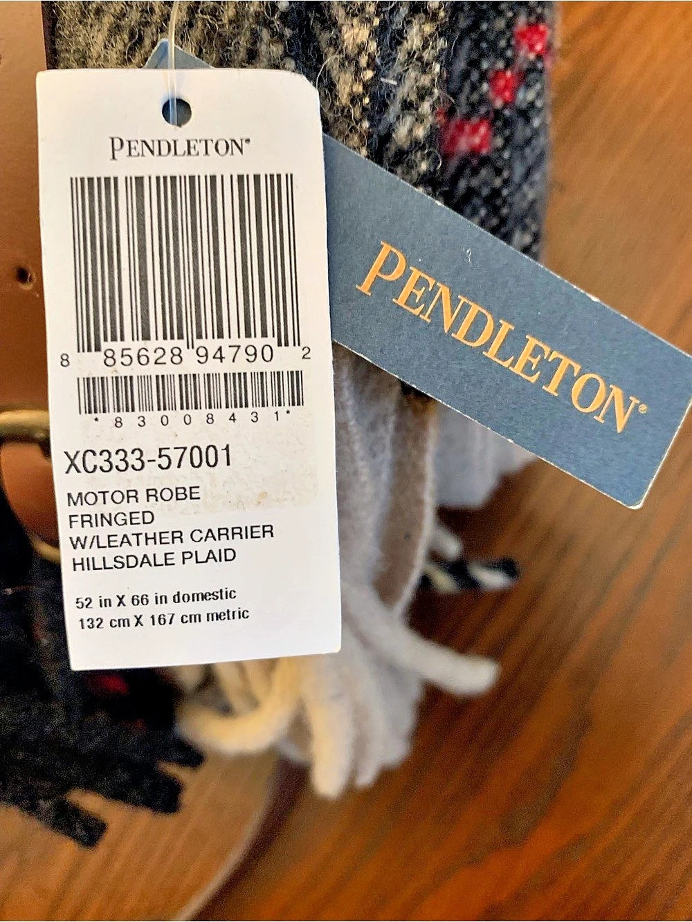 Pendleton Motor Robe with Leather Carrier - Hillsdale Plaid Wool Plaid Blanket - Picture 6 of 6